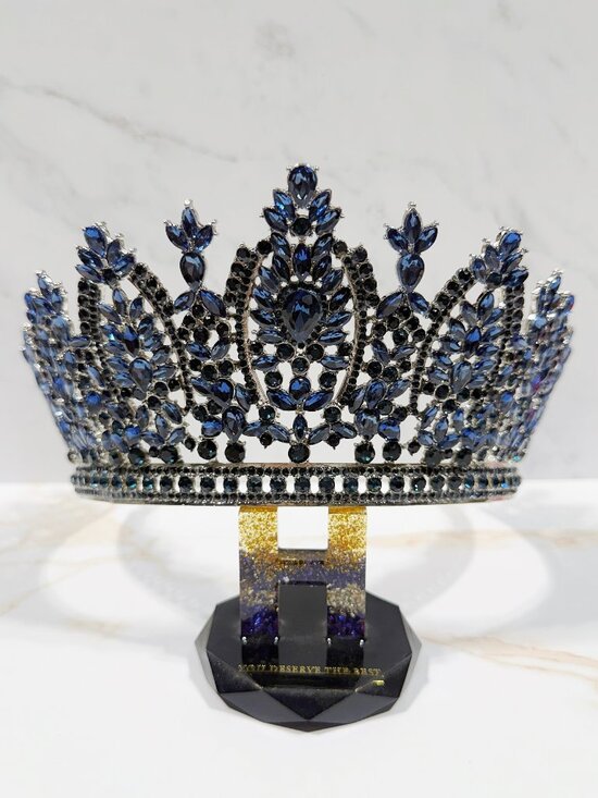 Royal blue crystal crown, silver tiara, beauty pageant crown, bridal headpiece main image 7